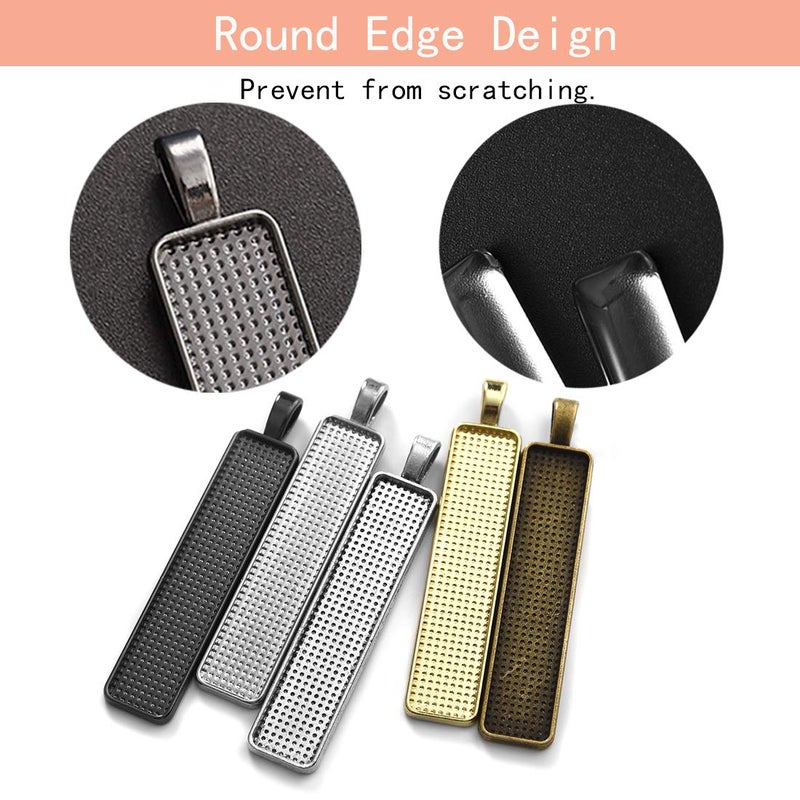 DROLE 60Pcs Pendant Tray Bezel Setting Kit-30Pcs Rectangle Cabochon Settings and 30Pcs Rectangle Clear Glass Cabochon Dome Tiles Cameo for DIY Jewelry Making Antique Silver - Image 5